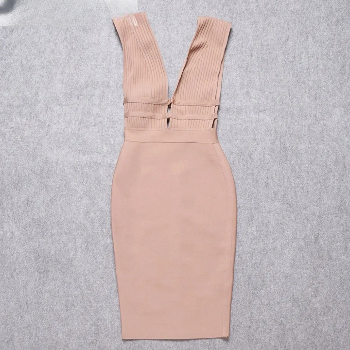 Hollow Cut Out Bandage Pink Dress - Front View