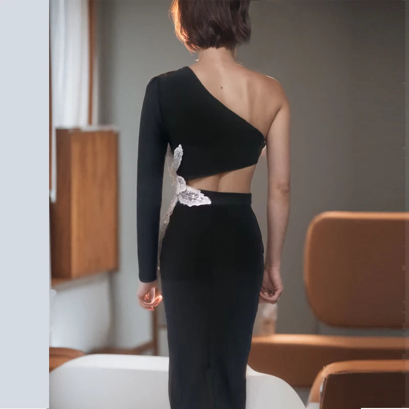 One-Shoulder Bandage Midi Dress Back View