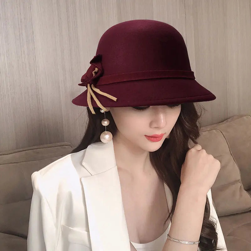 Autumn Winter Fedora Women Hat Side View