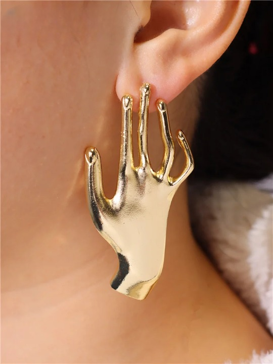 Golden Palm Hand Shaped Earrings Front View