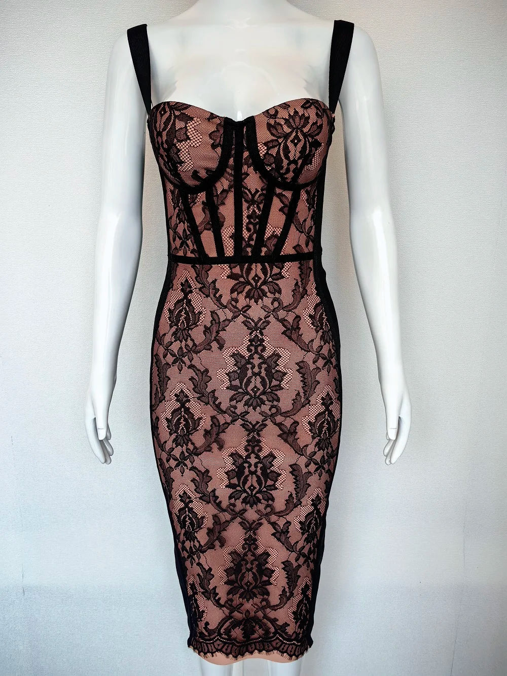 Lace Bustier Black Evening Dress Back View