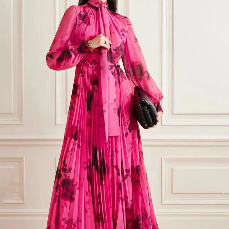 Front View of Elegant Color Printed Long Dress