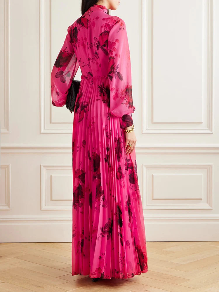 Side View of Elegant Color Printed Long Dress