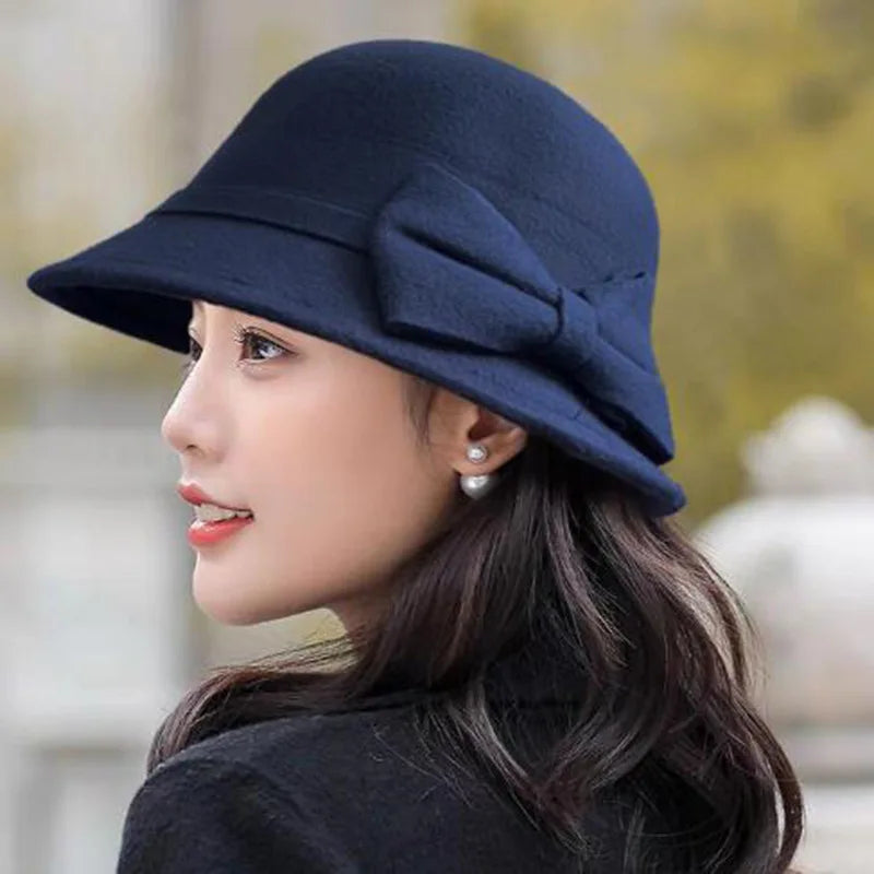 Autumn Winter Fedora Women Hat Back View