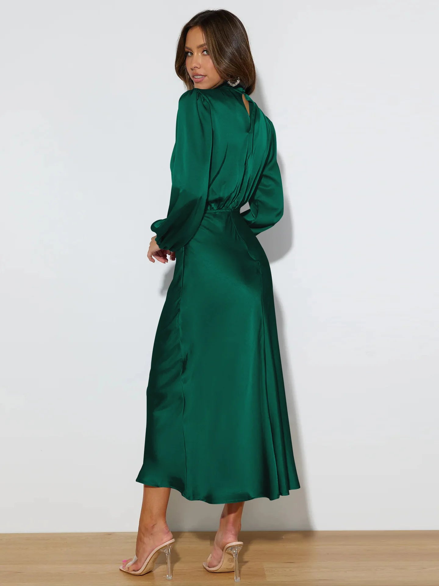 Satin Long Sleeve Dress Side View